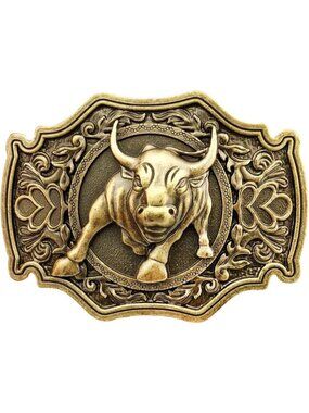 Men's Gold Imported QUKE Long Horn Bull Rodeo Western Cowboy Belt Buckles